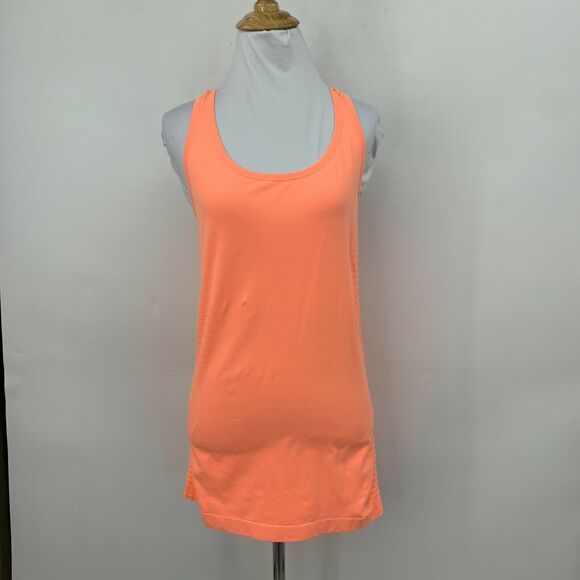 Under Armour Heat Gear Tank Top Women's Size M Neon Orange Fitted Racerback Tee - Picture 2 of 9